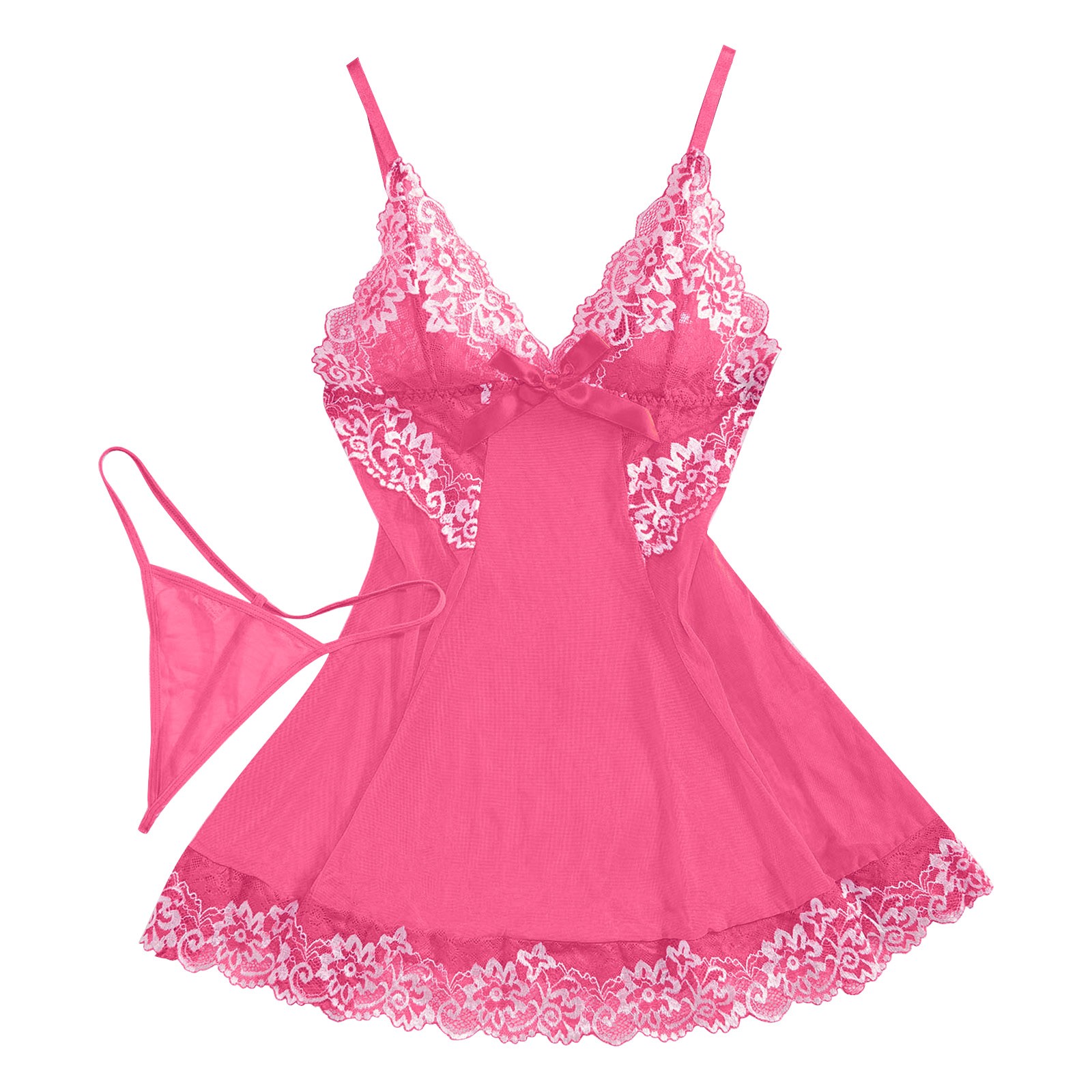thumbnail image 2 of Body sexy de encaje para mujer con liguero - Conjunto de camisón de malla transparente, lencería de poliéster y spandex para ocasiones especiales, 2 of 5